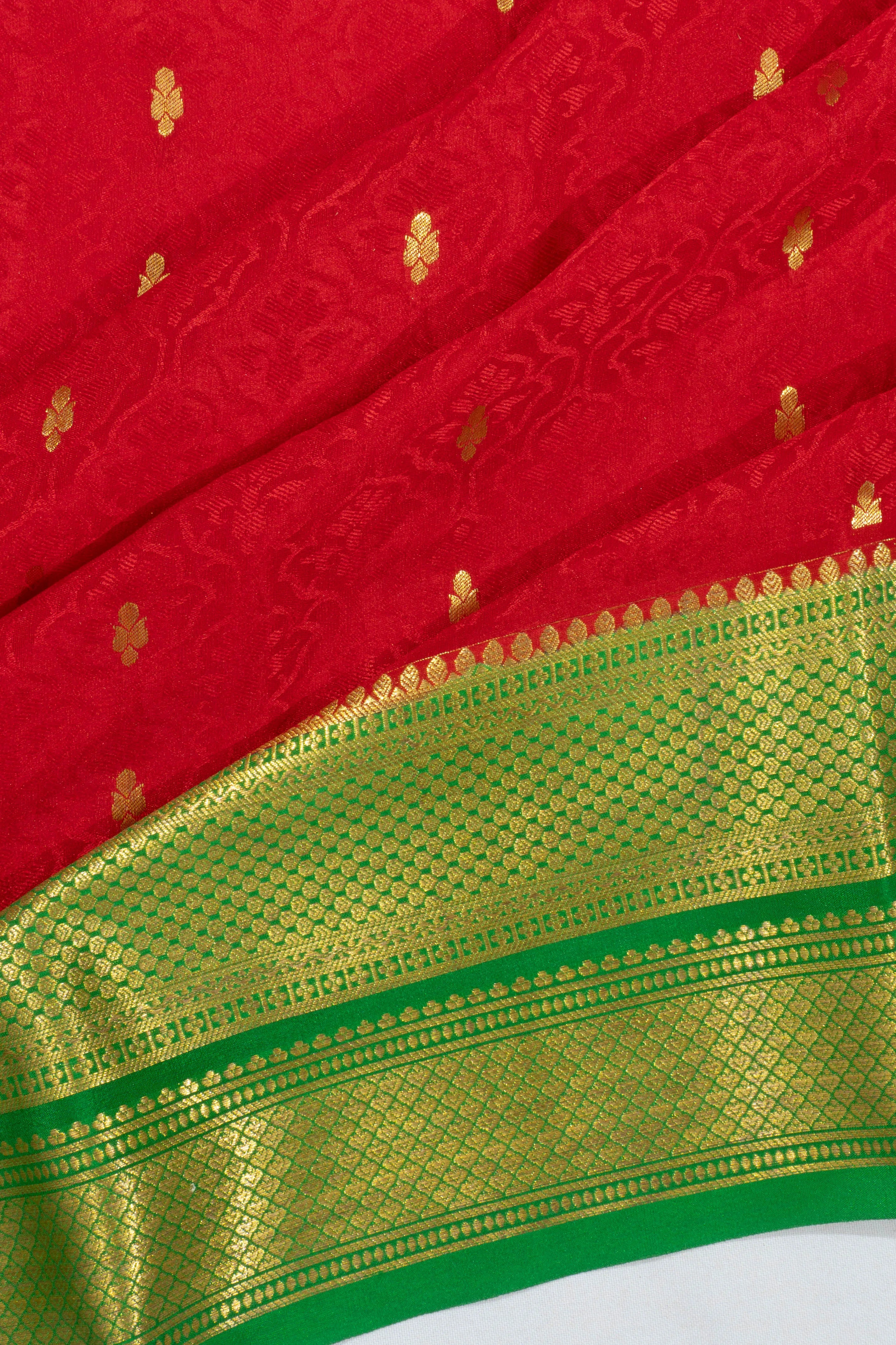 Mysore Silk Jacquard And Butta Red Saree