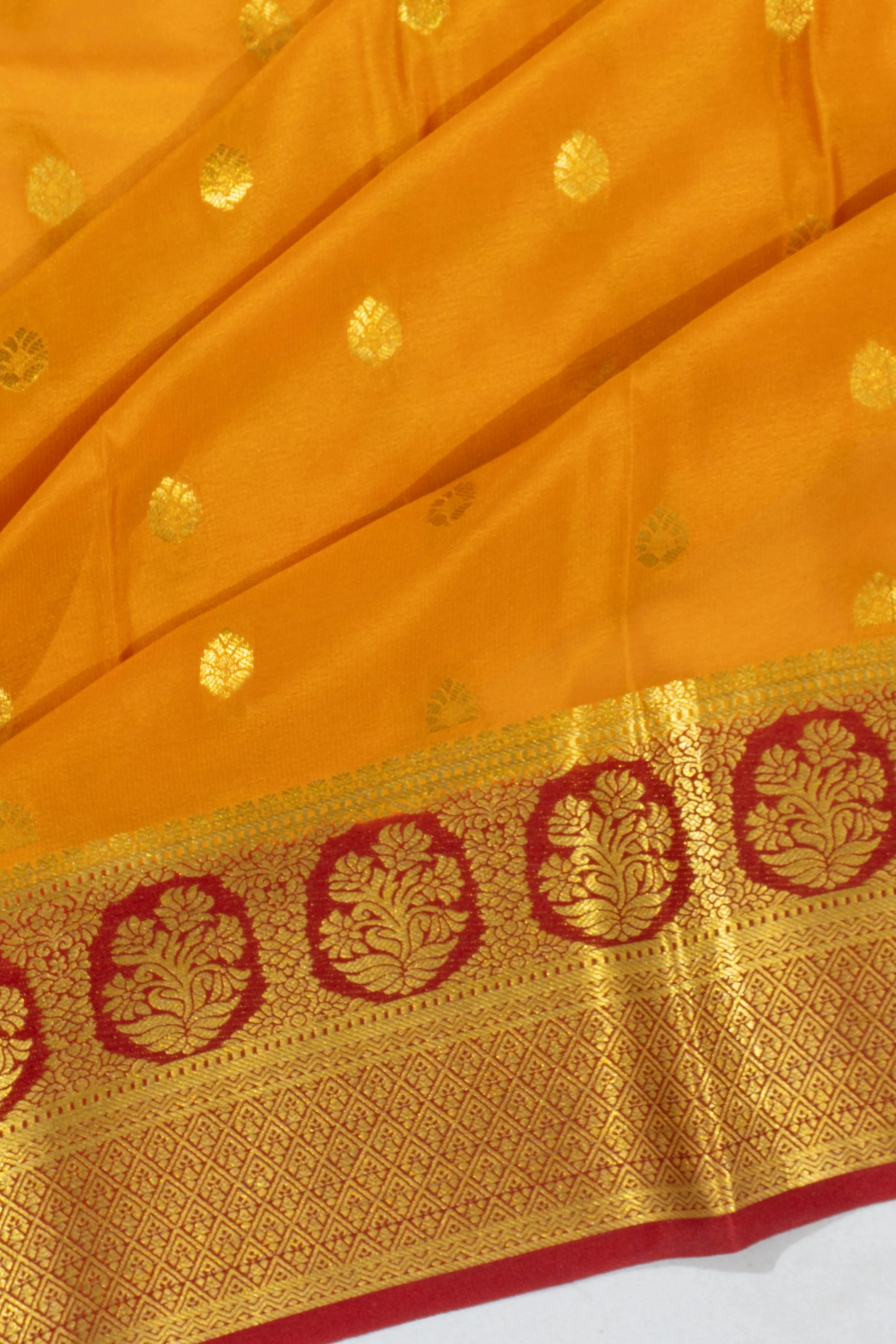 Mysore Silk Butta Mustard Yellow Saree
