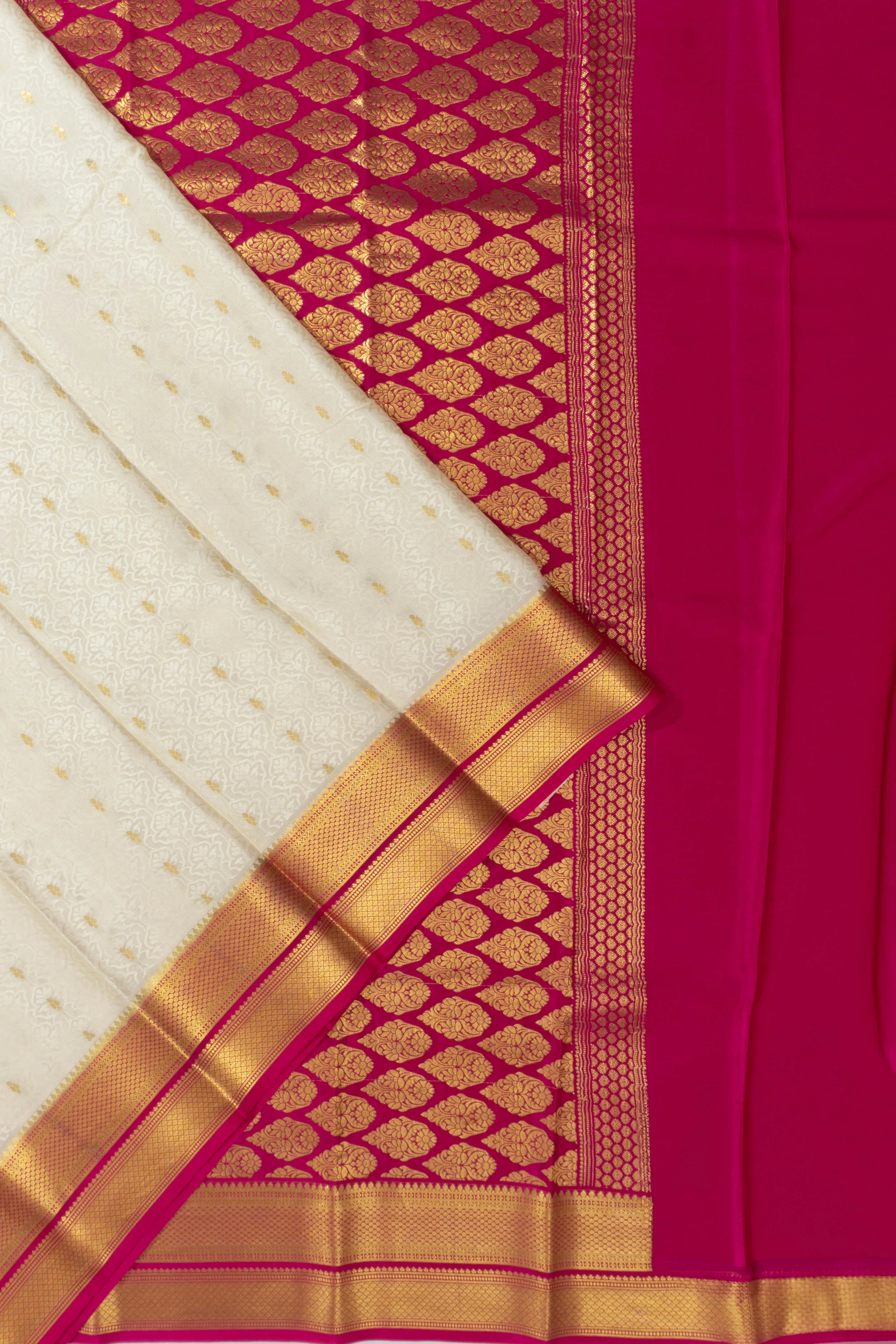 Mysore Silk Jacquard And Butta Off- White Saree