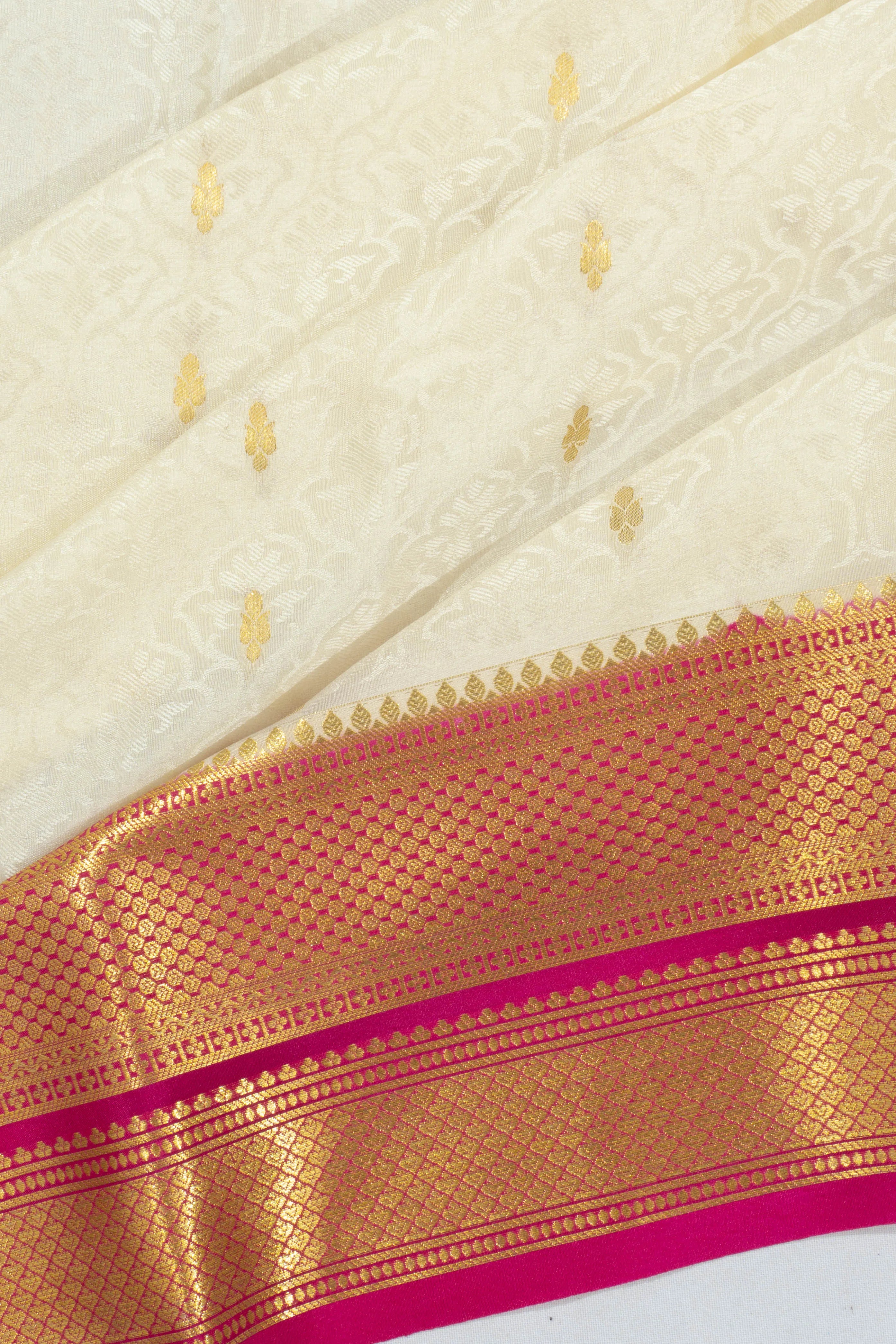 Mysore Silk Jacquard And Butta Off- White Saree