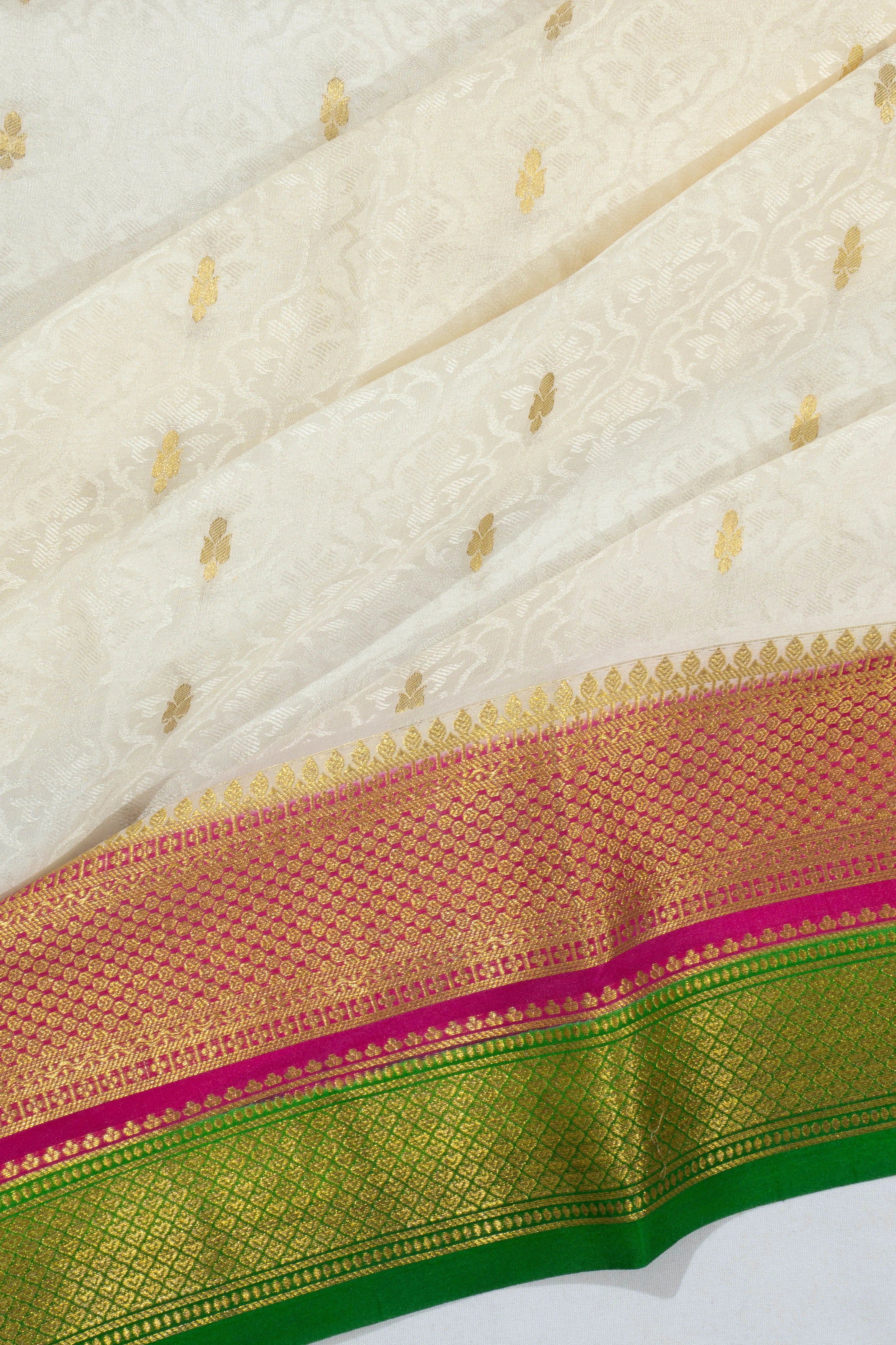 Mysore Silk Jacquard And Butta Off-White Saree
