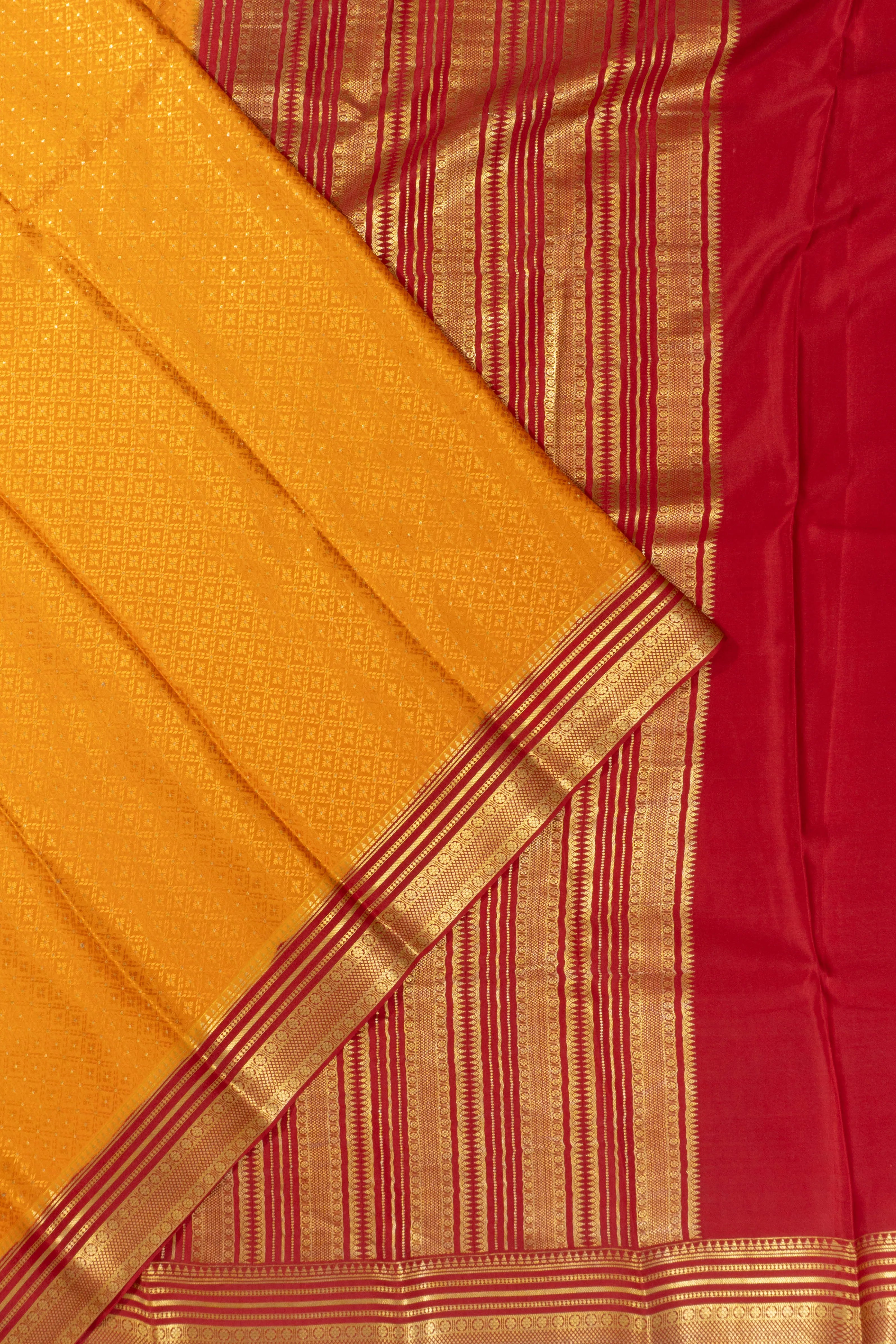 Mysore Silk Jacquard And Butta Mustard Yellow Saree