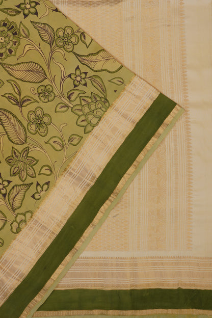 Kanchipuram Silk Kalamkari Handpainted Green Saree