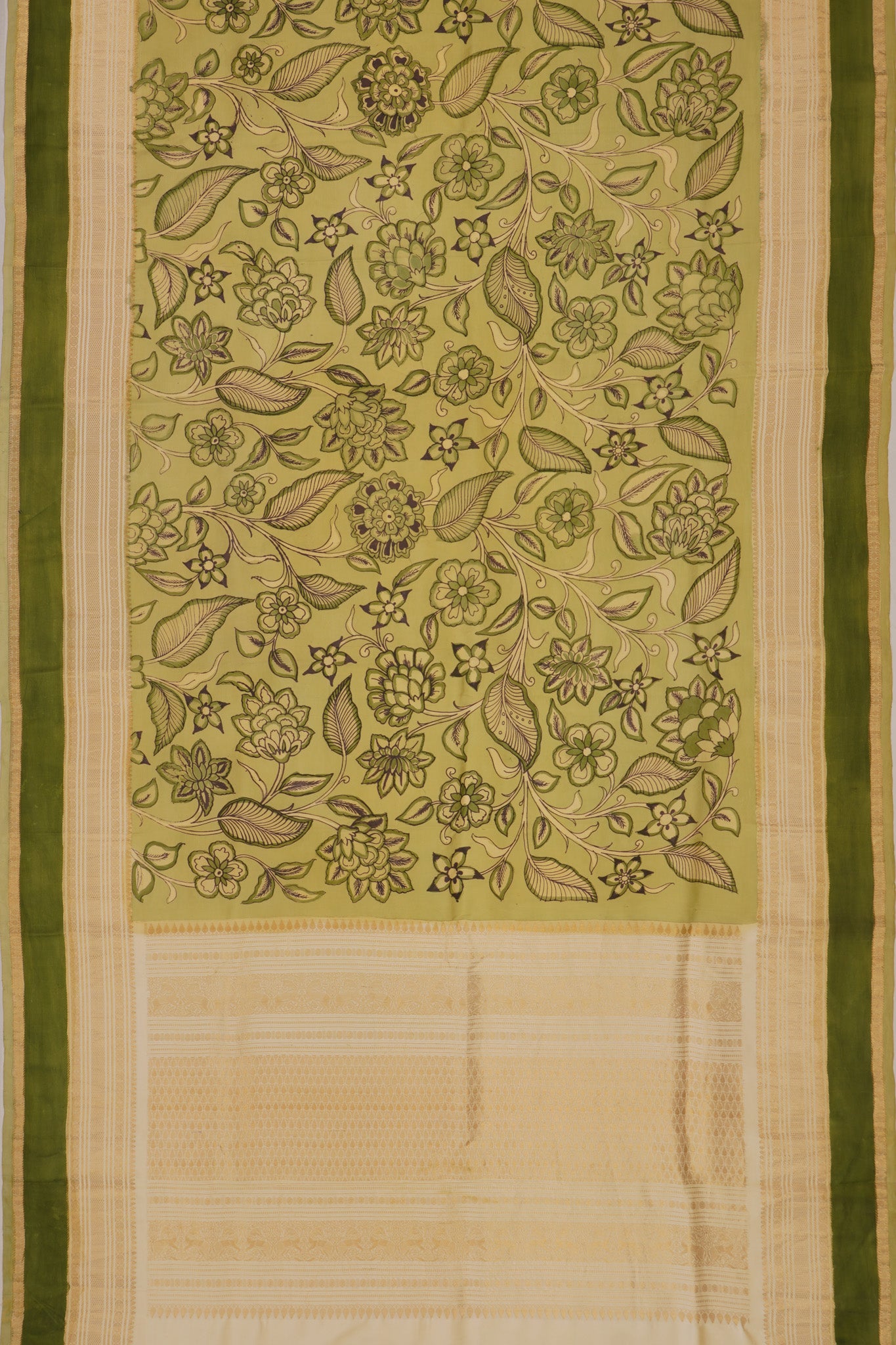 Kanchipuram Silk Kalamkari Handpainted Green Saree
