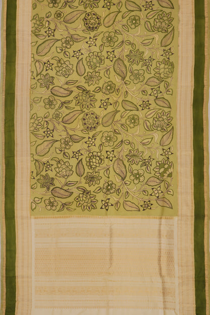 Kanchipuram Silk Kalamkari Handpainted Green Saree