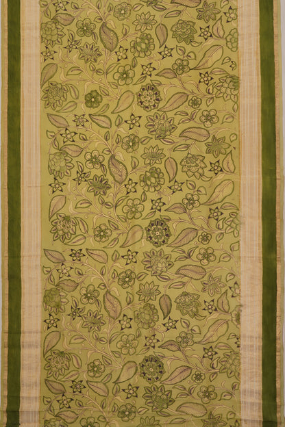 Kanchipuram Silk Kalamkari Handpainted Green Saree