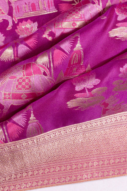 Banarasi Satin Pichwai Tanchoi Weave Rani Pink Saree