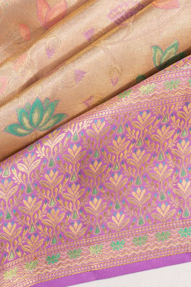 Kanchipuram Silk Tissue Brocade Gold Saree