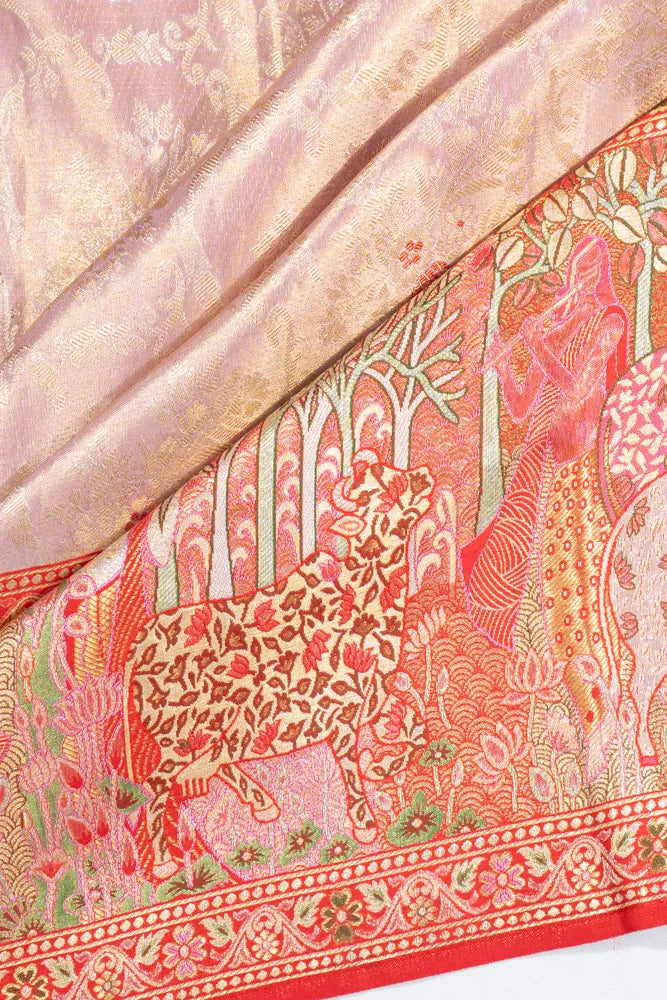 Kanchipuram Silk Tissue Brocade Pastel Pink Saree