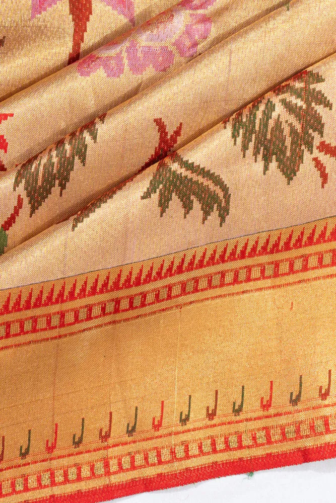 Kanchipuram Silk Tissue Jaal Gold Saree