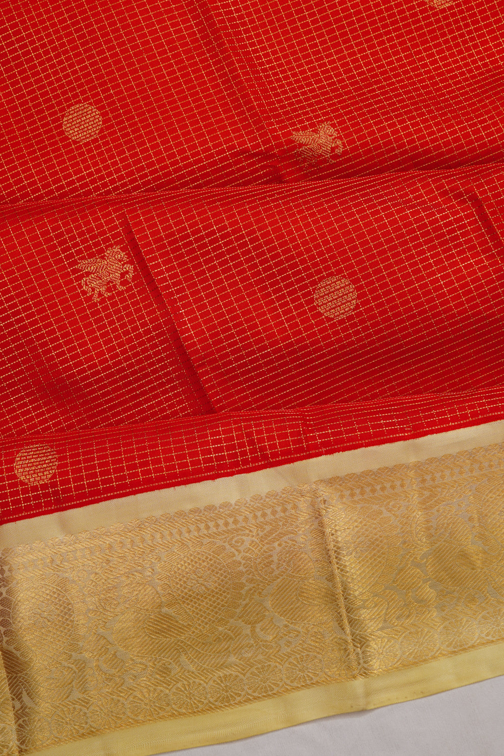 Kanchipuram Silk Checks And Butta Red Saree