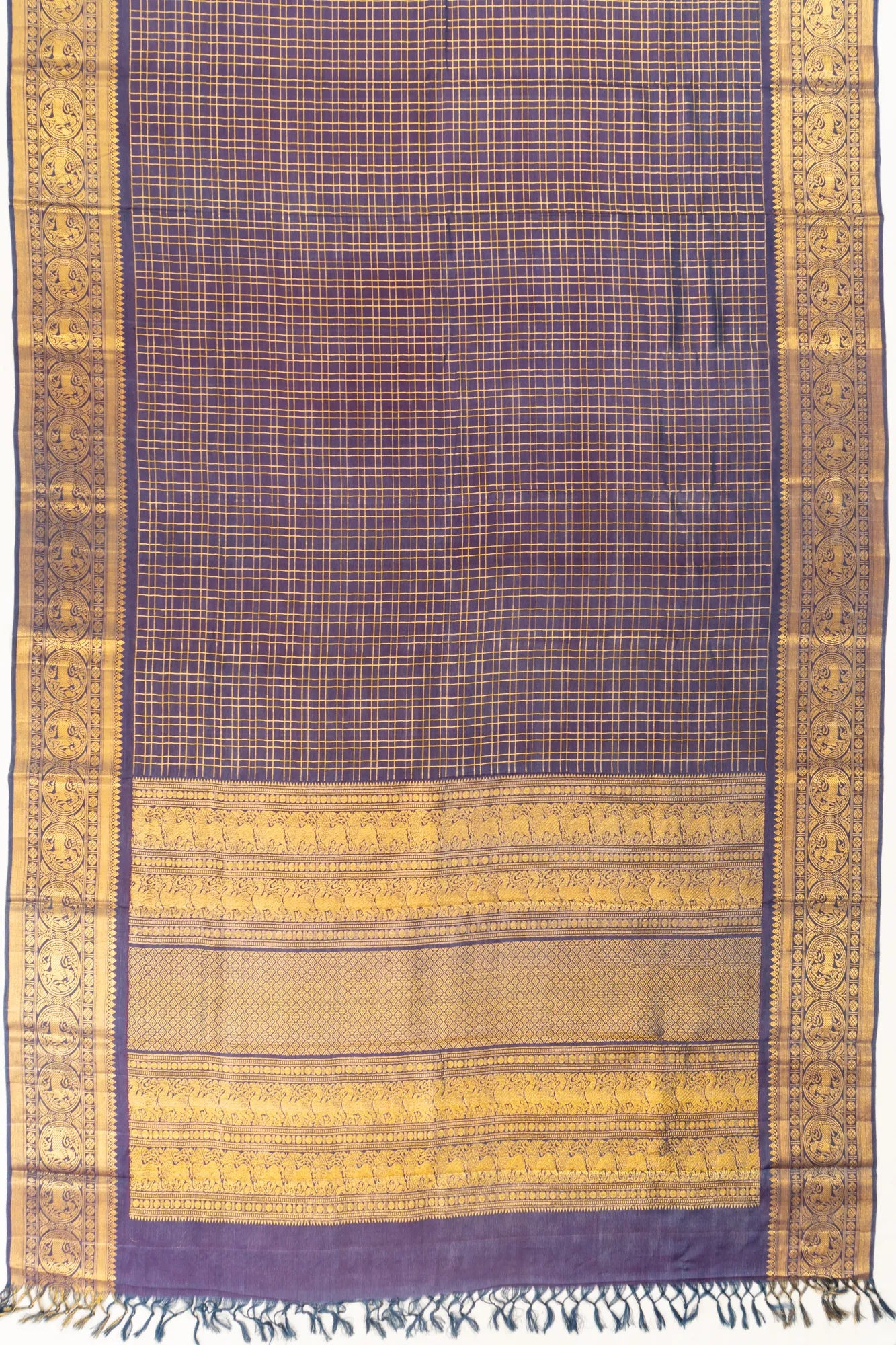 Natural Dye Kanchipuram Silk Twill Checks Dual Tone Blue And Purple Saree