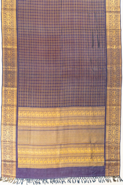 Natural Dye Kanchipuram Silk Twill Checks Dual Tone Blue And Purple Saree