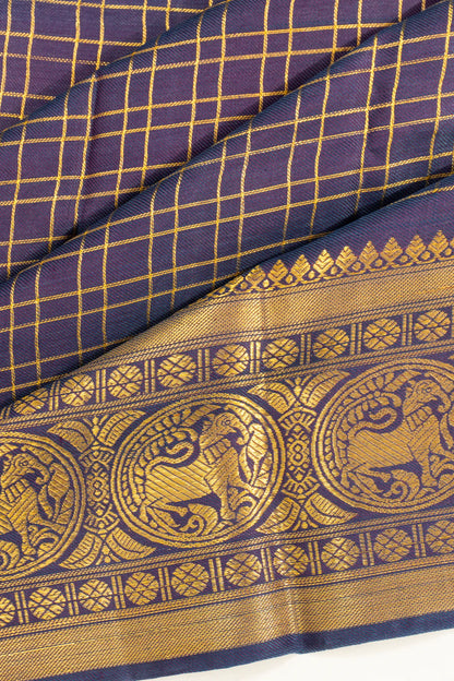 Natural Dye Kanchipuram Silk Twill Checks Dual Tone Blue And Purple Saree