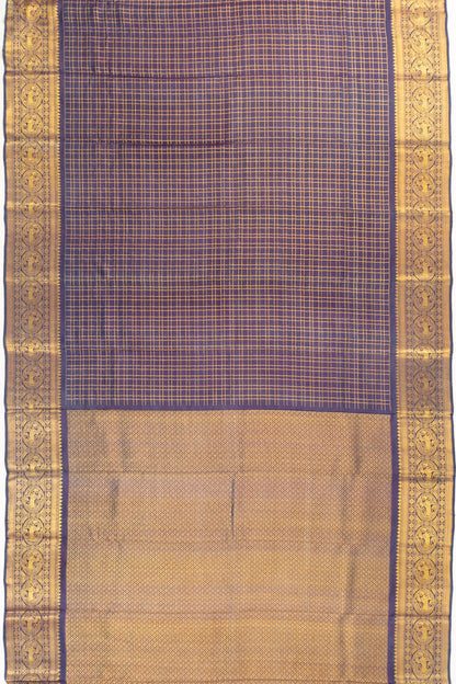 Natural Dye Kanchipuram Silk Twill Checks Dual Tone Blue And Purple Saree