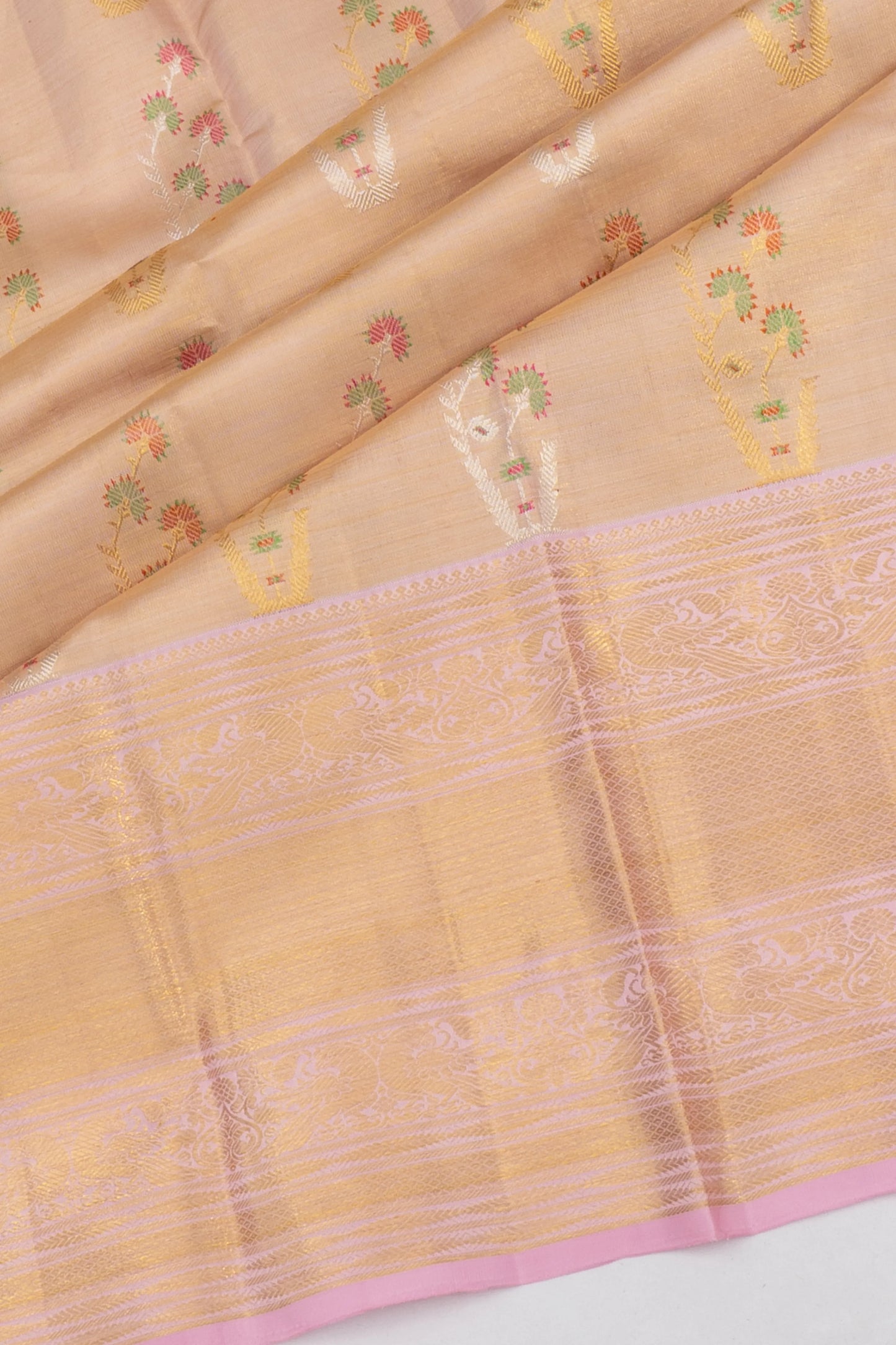 Kanchipuram Silk Tissue Meenakari Butta Baby Pink Saree