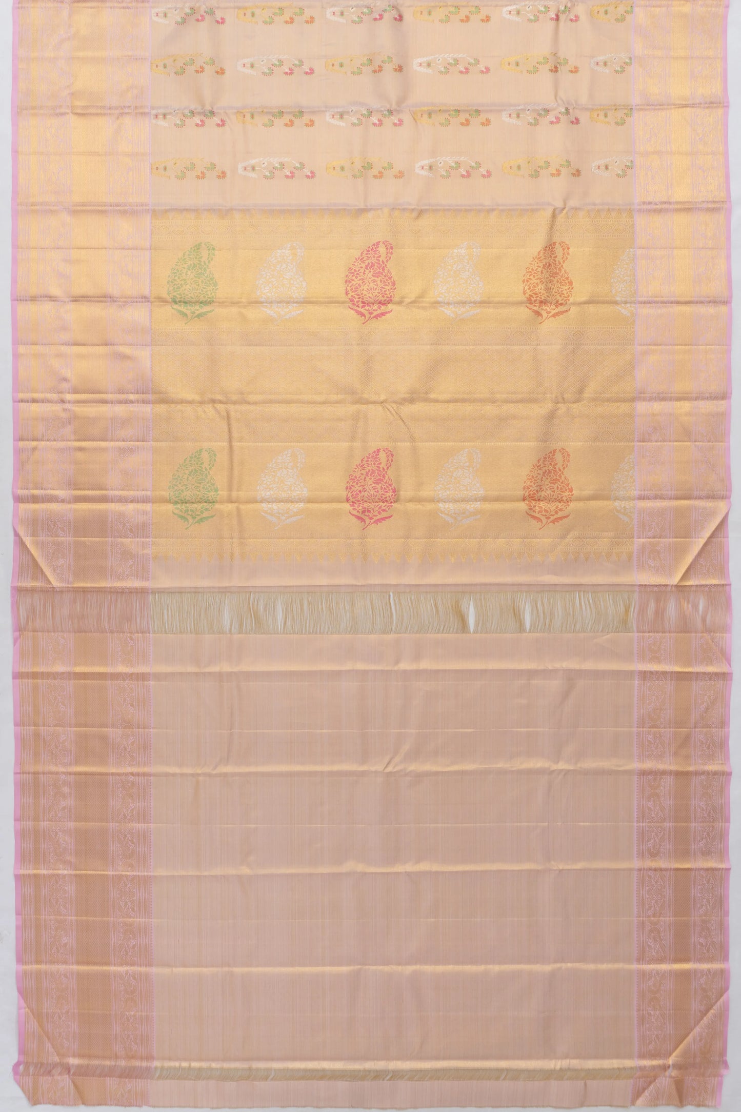Kanchipuram Silk Tissue Meenakari Butta Baby Pink Saree