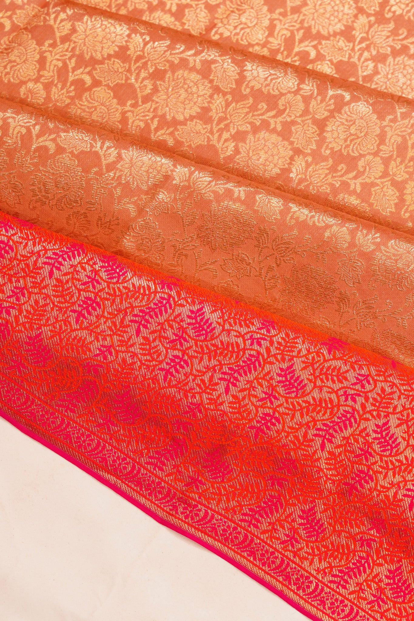 Taranga Kanchi Silk Tissue Brocade Peach Saree