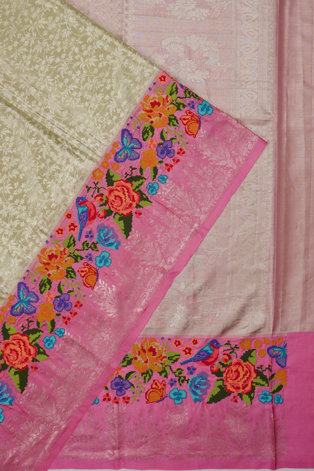 Taranga Kanchi Silk Tissue Brocade Cream Saree