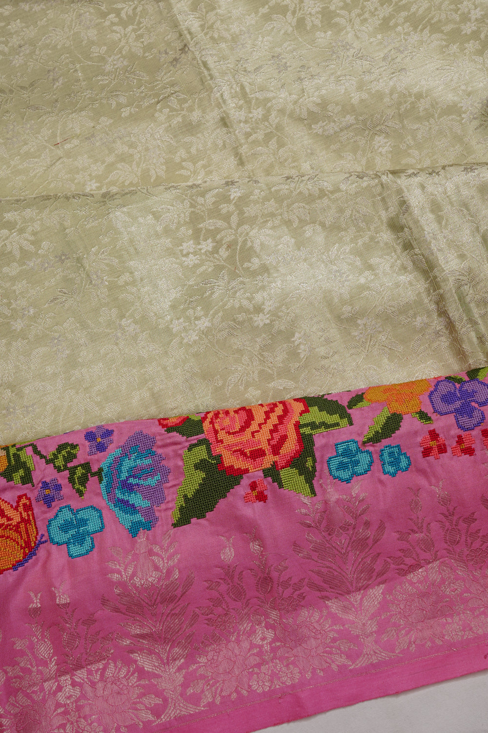 Taranga Kanchi Silk Tissue Brocade Cream Saree