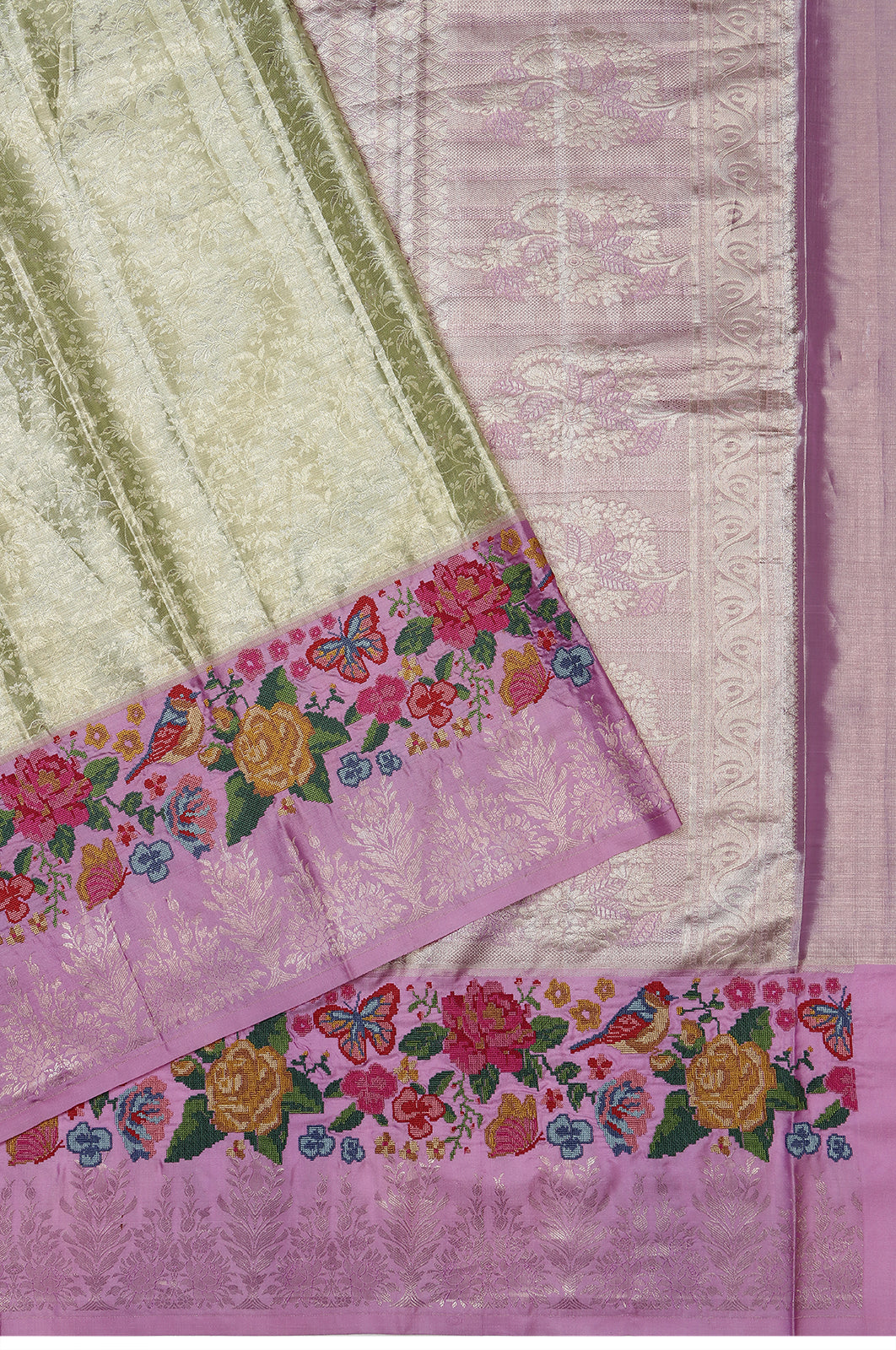 Taranga Kanchi Silk Brocade Green Saree With Embroidery Border