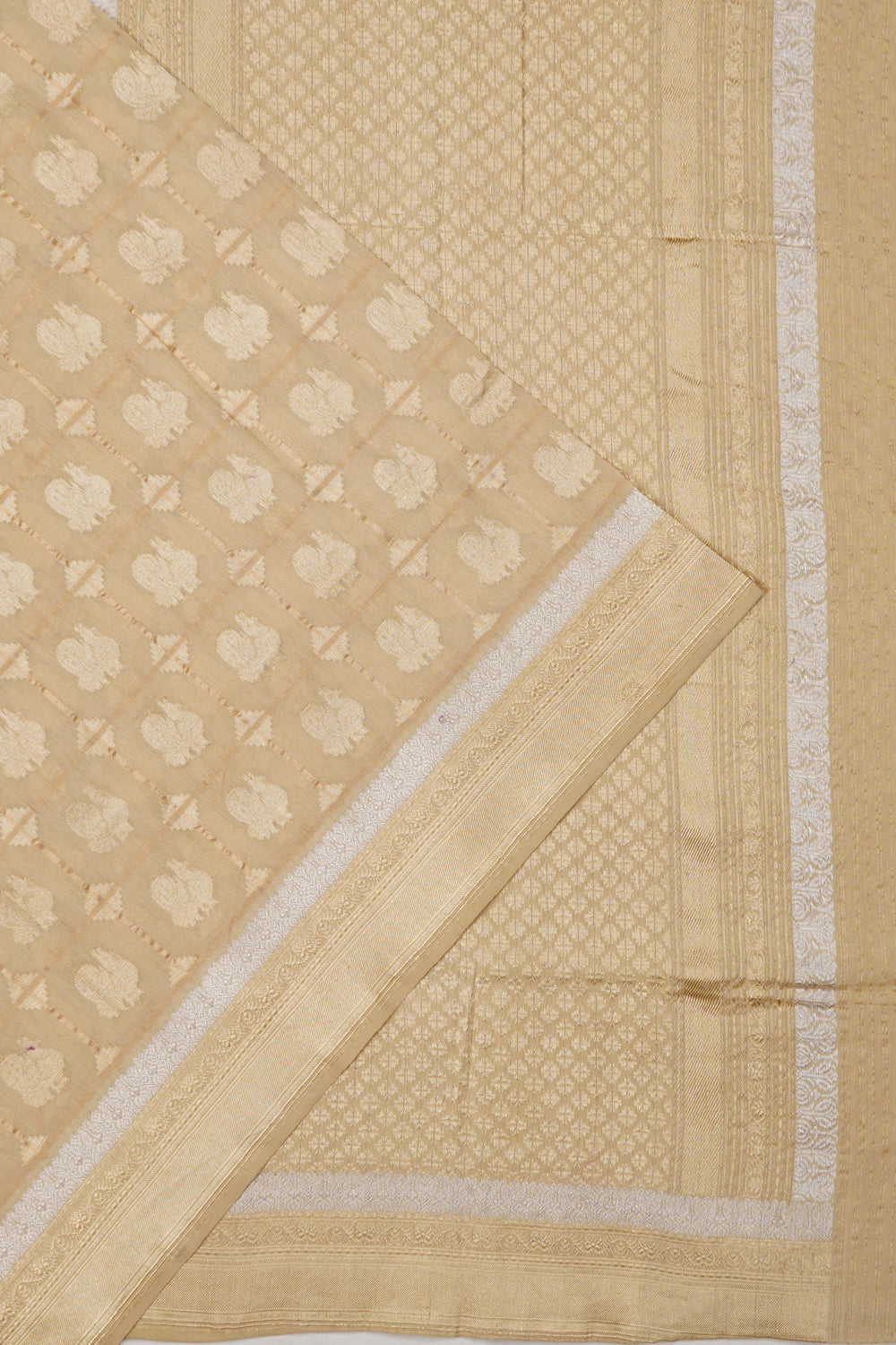Banarasi Cotton Checks And Butta Beige Saree