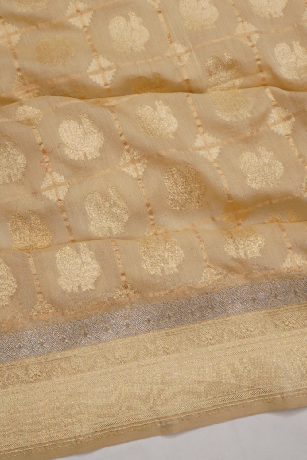 Banarasi Cotton Checks And Butta Beige Saree