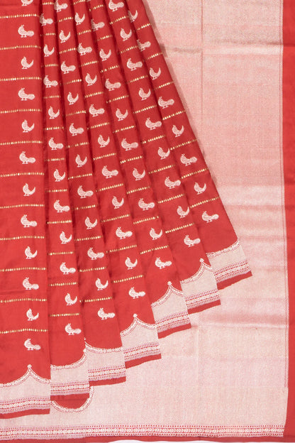 Kankatala Banarasi Silk Horizontal Lines And Butta Red Saree g2