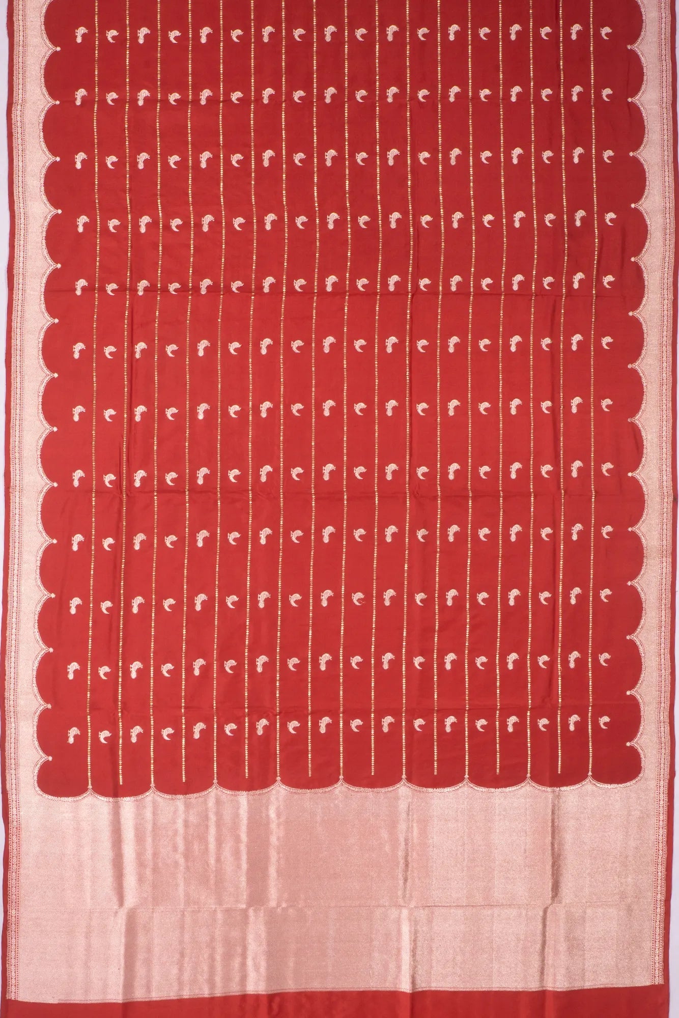 Kankatala Banarasi Silk Horizontal Lines And Butta Red Saree g2