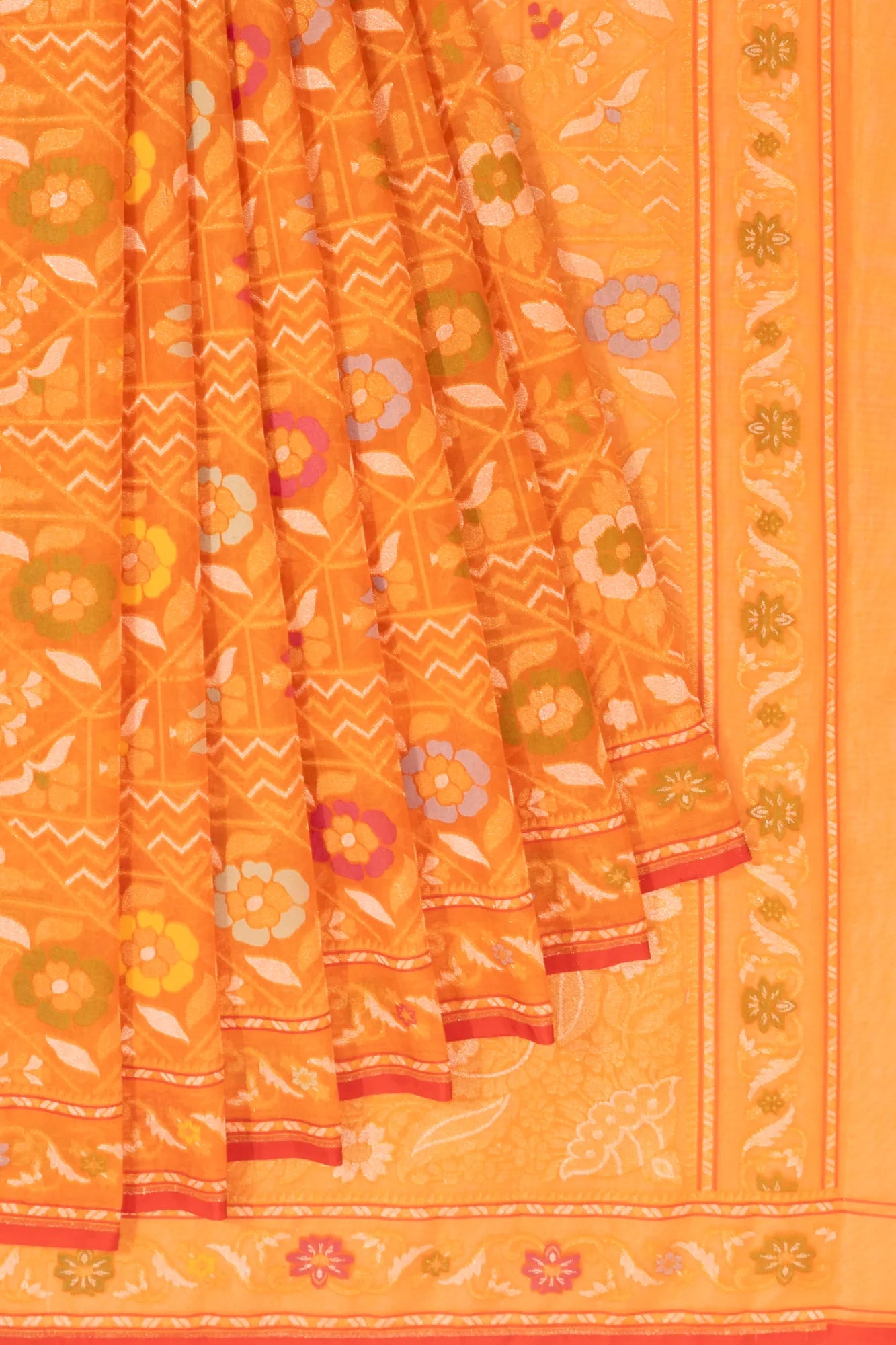 Banarasi Kora Organza Jamdani Inspired Brocade Orange Saree