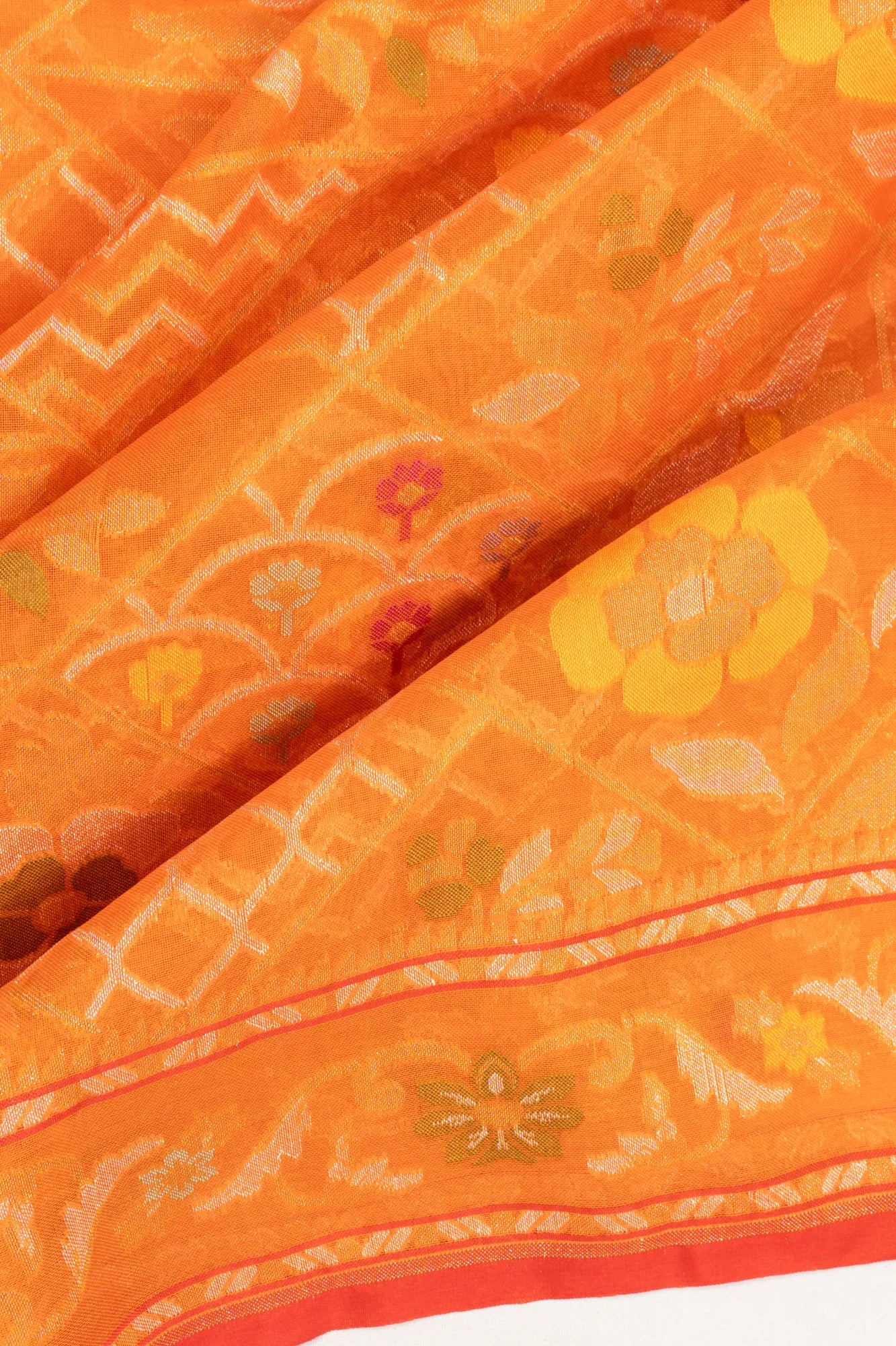 Banarasi Kora Organza Jamdani Inspired Brocade Orange Saree