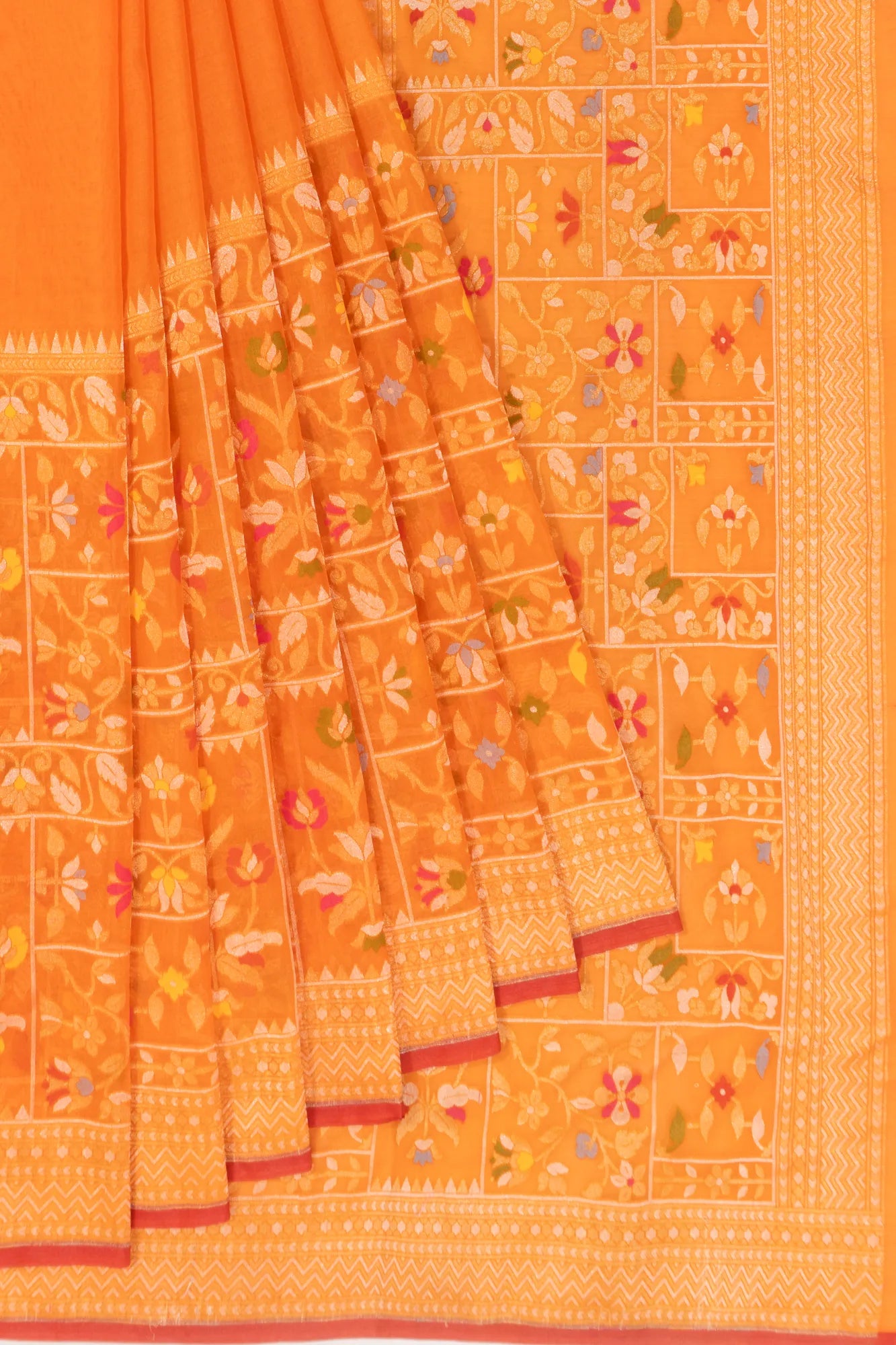 Banarasi Kora Organza Jamdani Inspired Half And Half Orange Saree