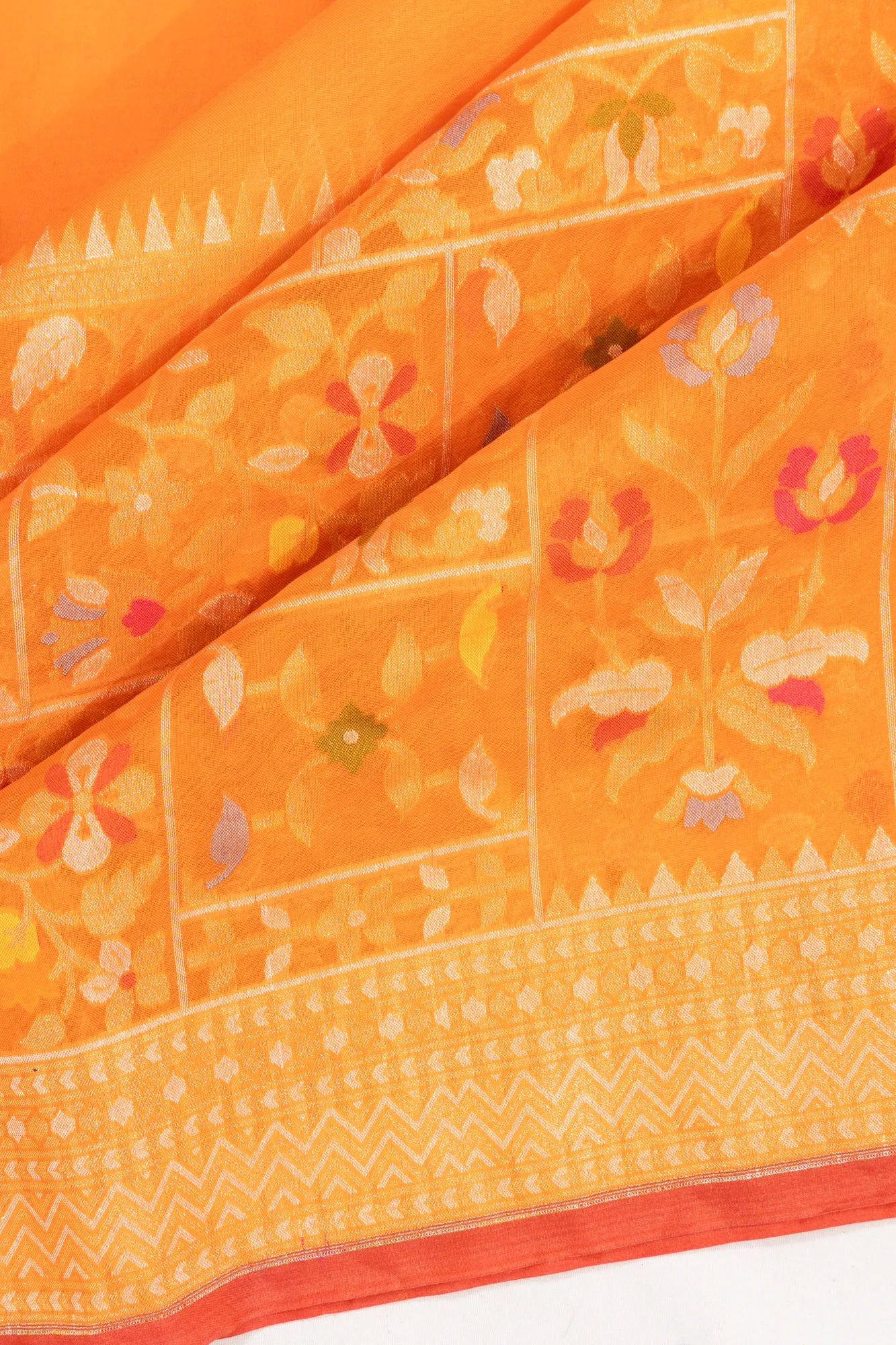 Banarasi Kora Organza Jamdani Inspired Half And Half Orange Saree