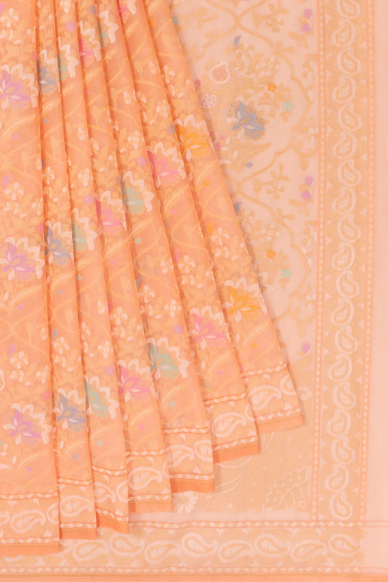 Banarasi Kora Organza Jamdani Inspired Brocade Pastel Orange Saree