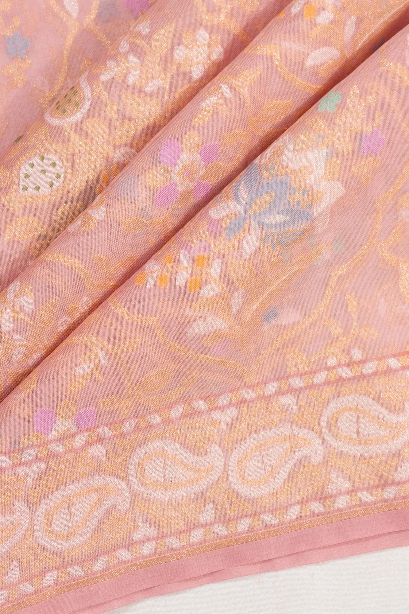 Banarasi Kora Organza Jamdani Inspired Brocade Pink Saree