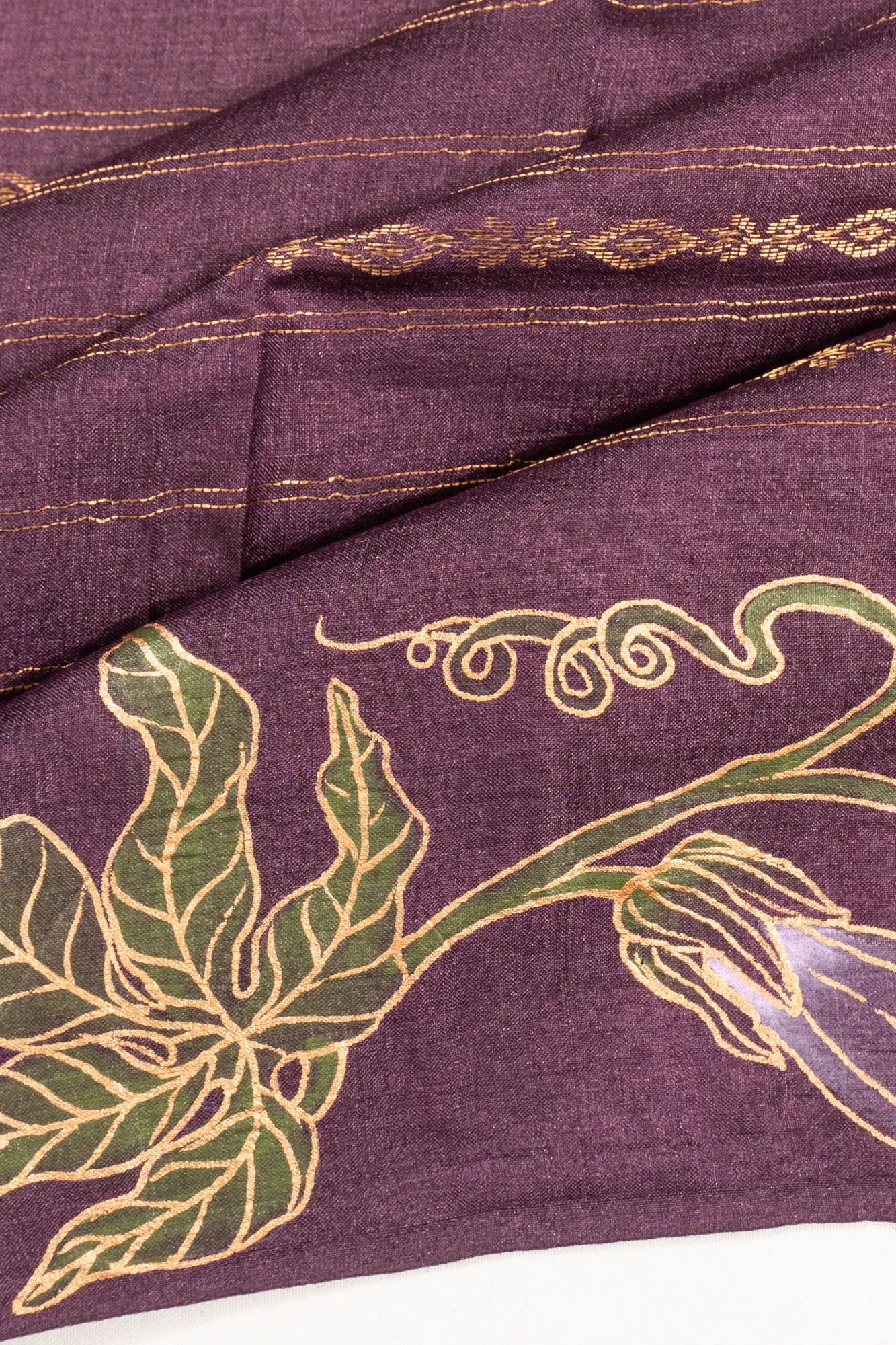Tussar Horizontal Lines Lilac Saree With Hand Painted Border