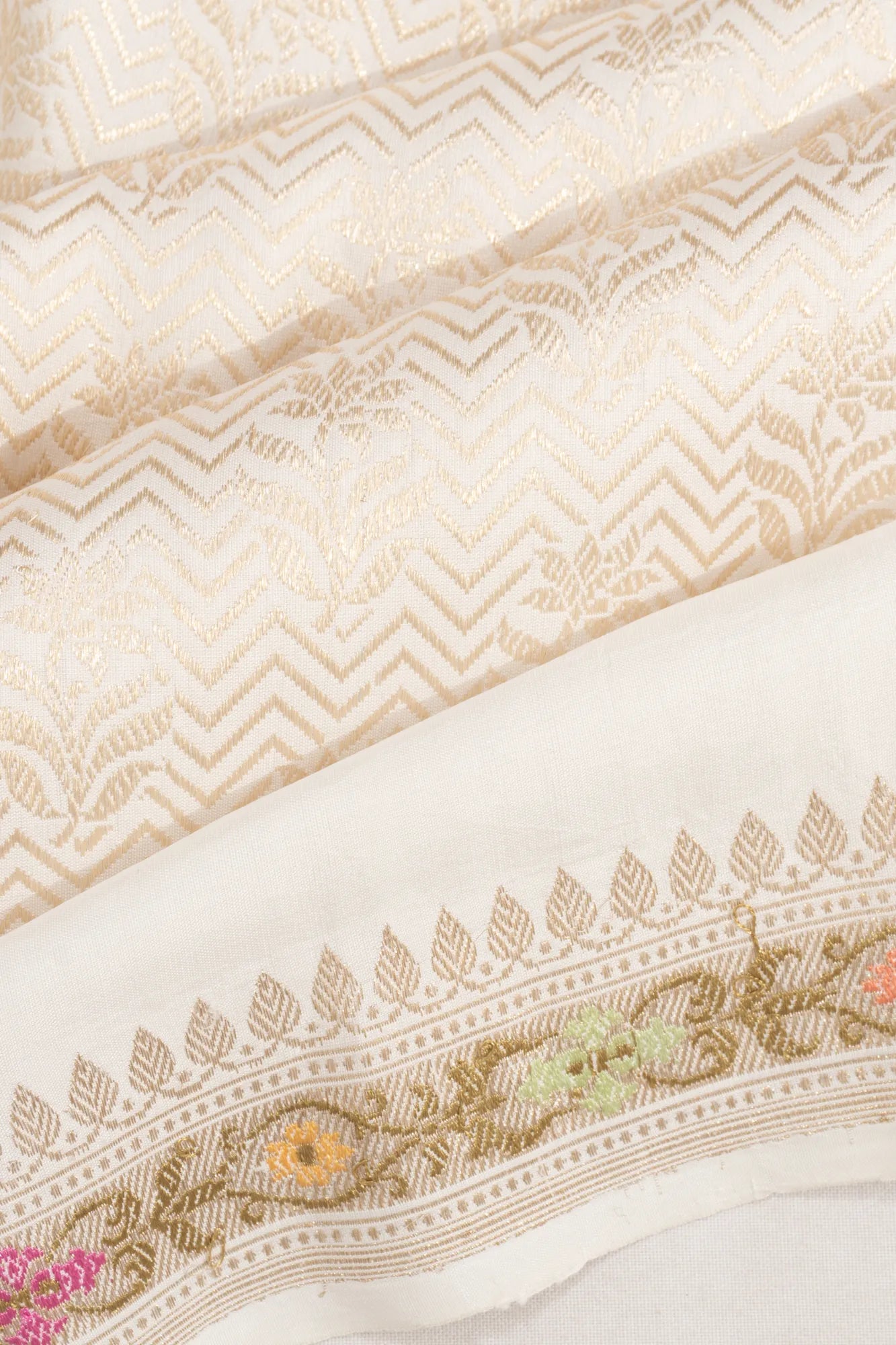 Banarasi Silk Brocade White Saree