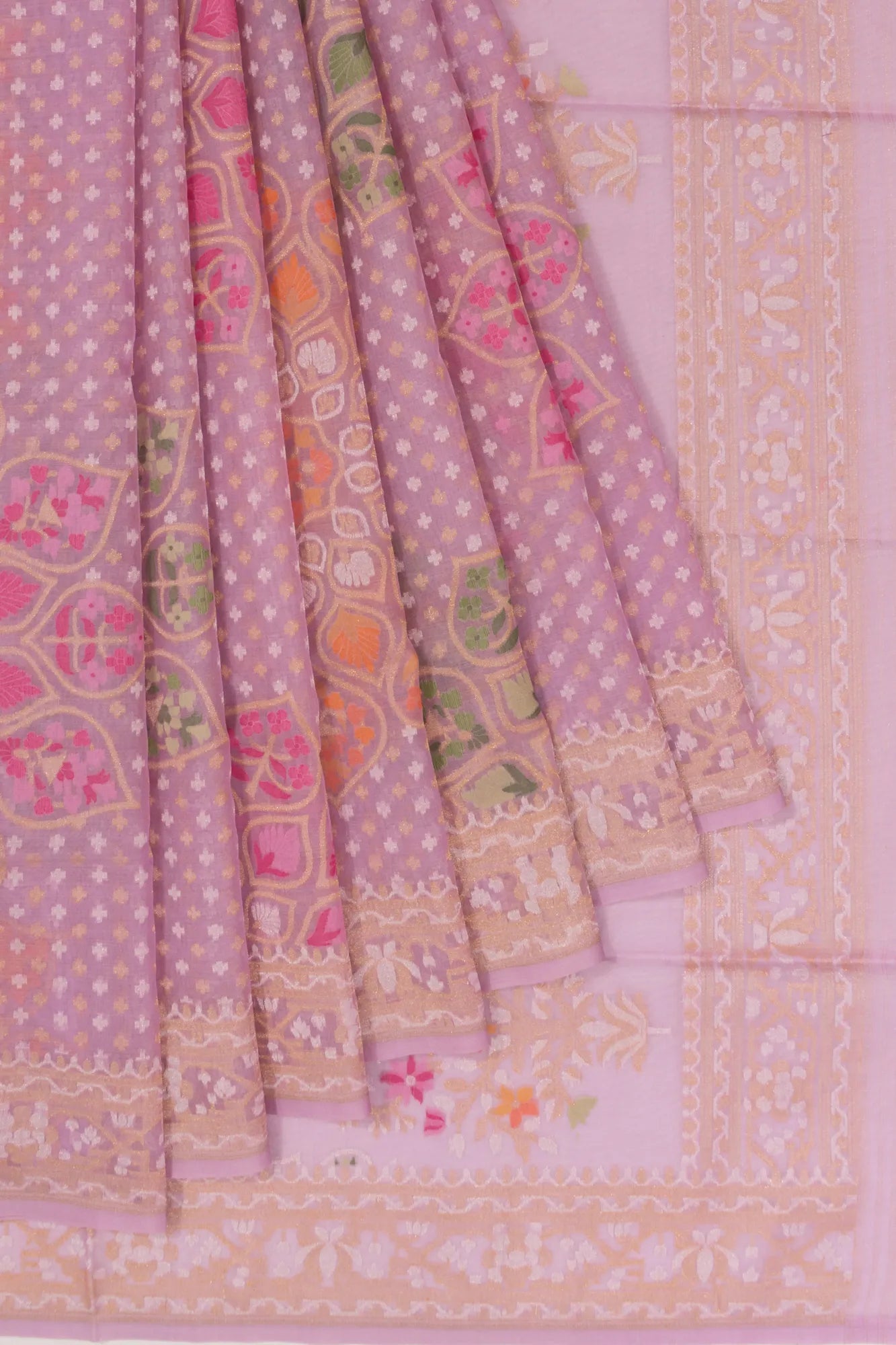 Banarasi Cotton Brocade Jamdani Inspired Lavender Saree