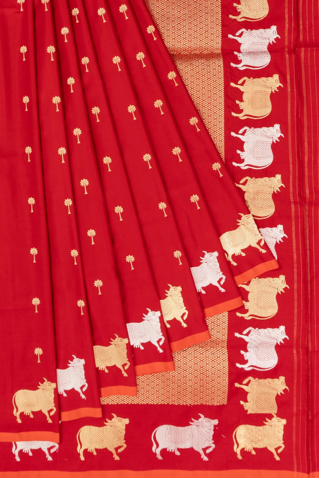 Banarasi Silk Butta Red Saree With Pichwai Border