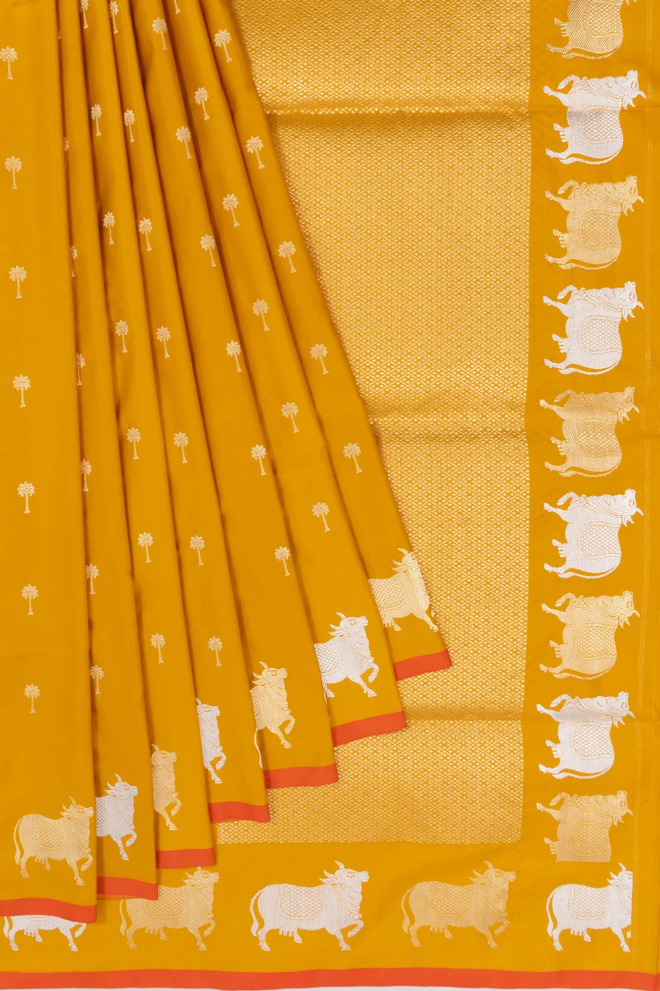 Banarasi Silk Butta Yellow Saree With Pichwai Border