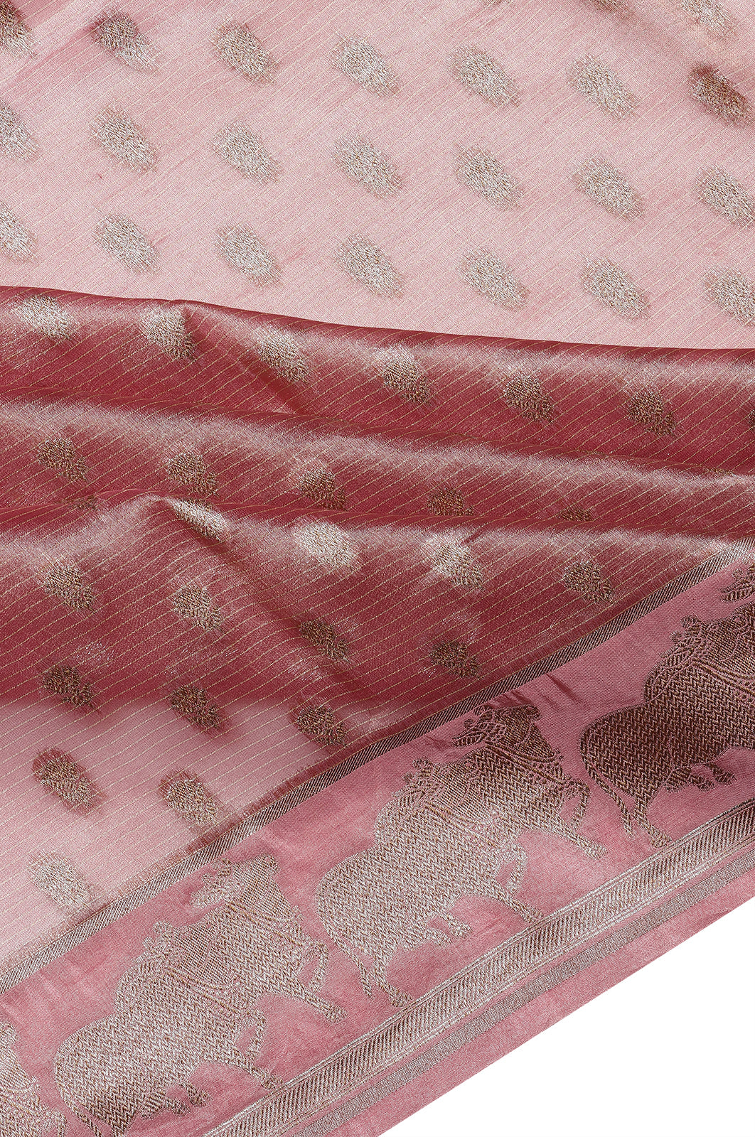Banarasi Kora Organza Tissue Horizontal Lines And Butta Pink Saree