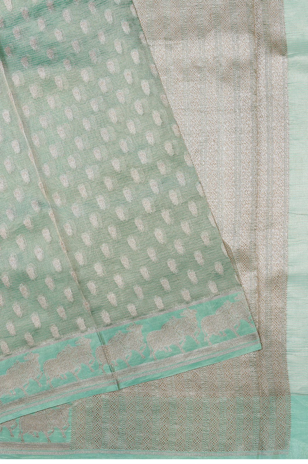 Banarasi Kora Organza Tissue Horizontal Lines And Butta Sky Blue Saree