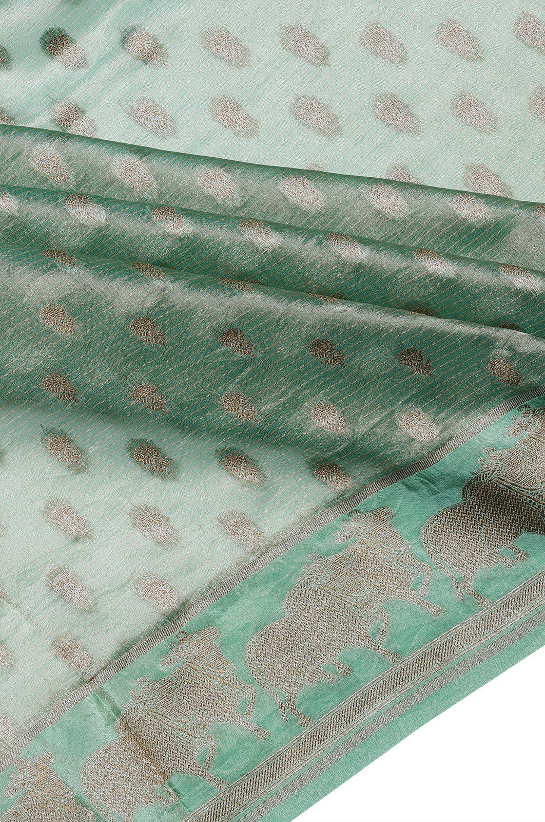 Banarasi Kora Organza Tissue Horizontal Lines And Butta Sky Blue Saree