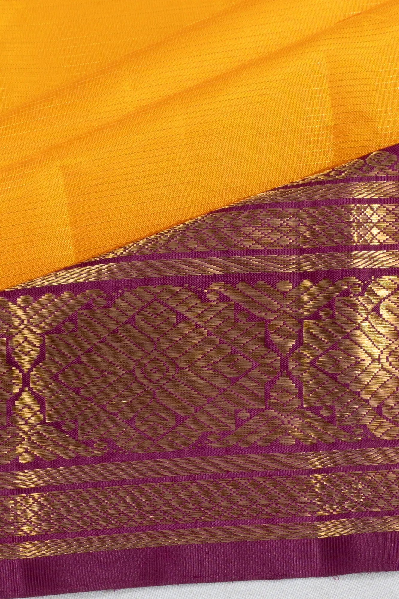 Classic Kanchipuram Silk Oosi Lines Yellow Saree