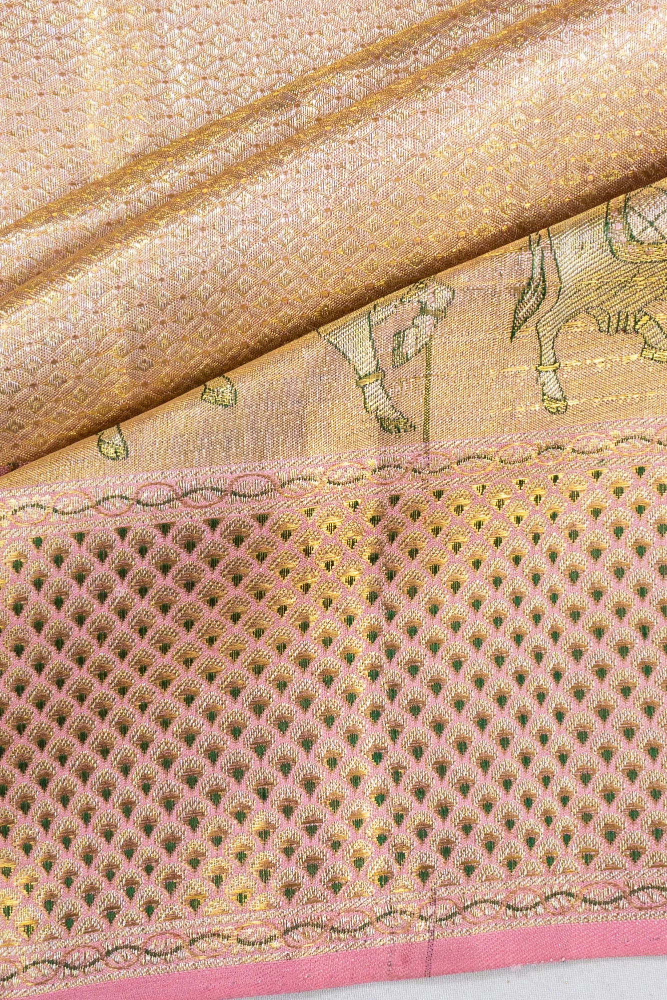 Kanchipuram Silk Tissue Brocade Baby Pink Saree With Pichwai Motifs