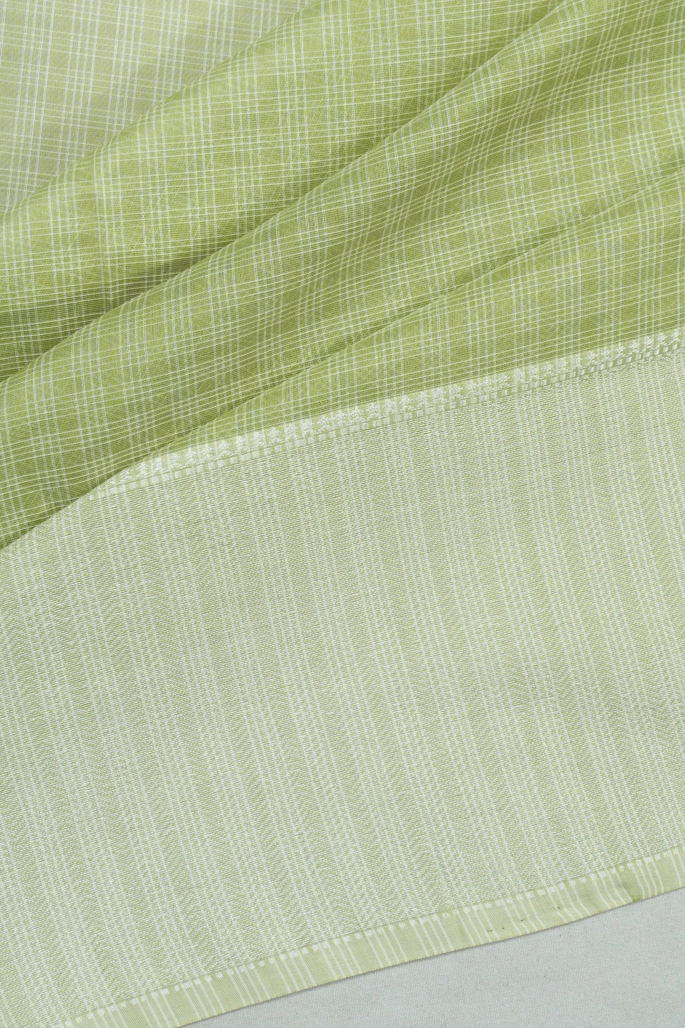 Maheshwari Cotton Checks Green Saree