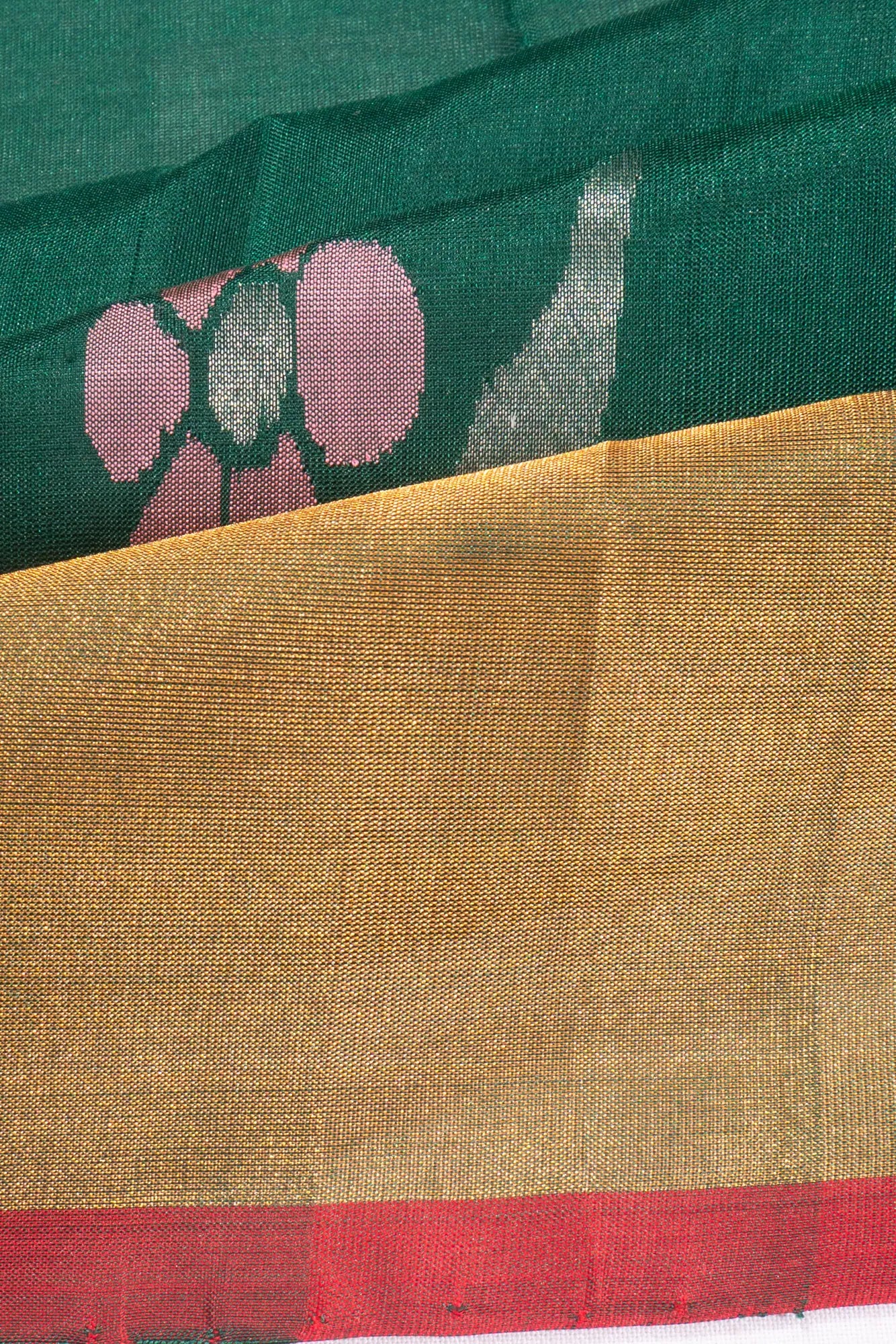 Uppada Silk Jamdani Butta Bottle Green Saree