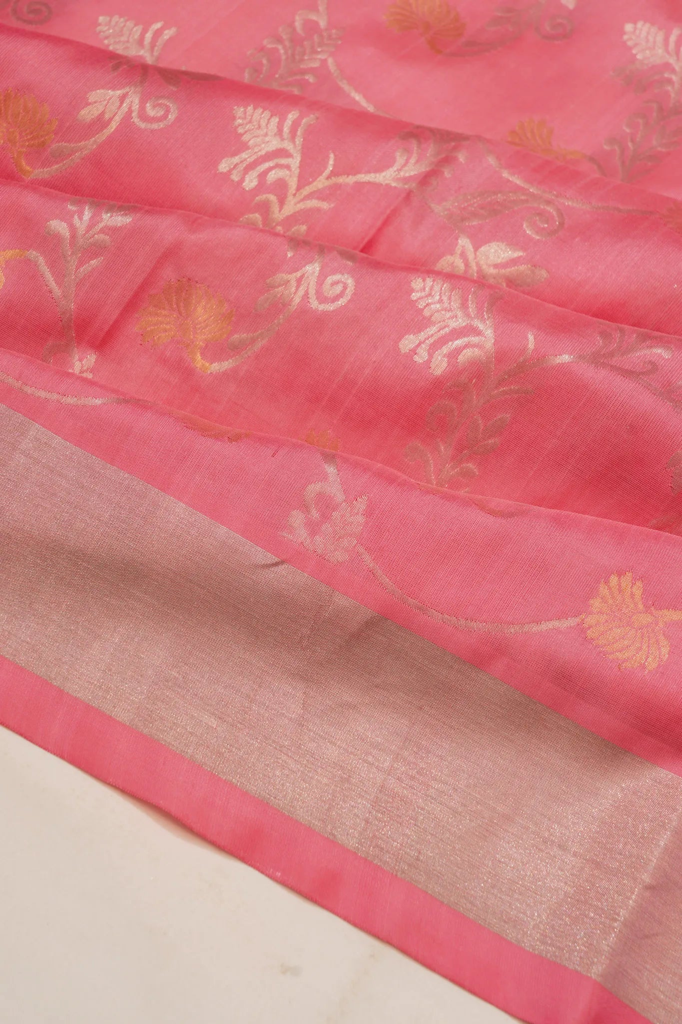 Venkatagiri Silk Jaal Baby Pink Saree