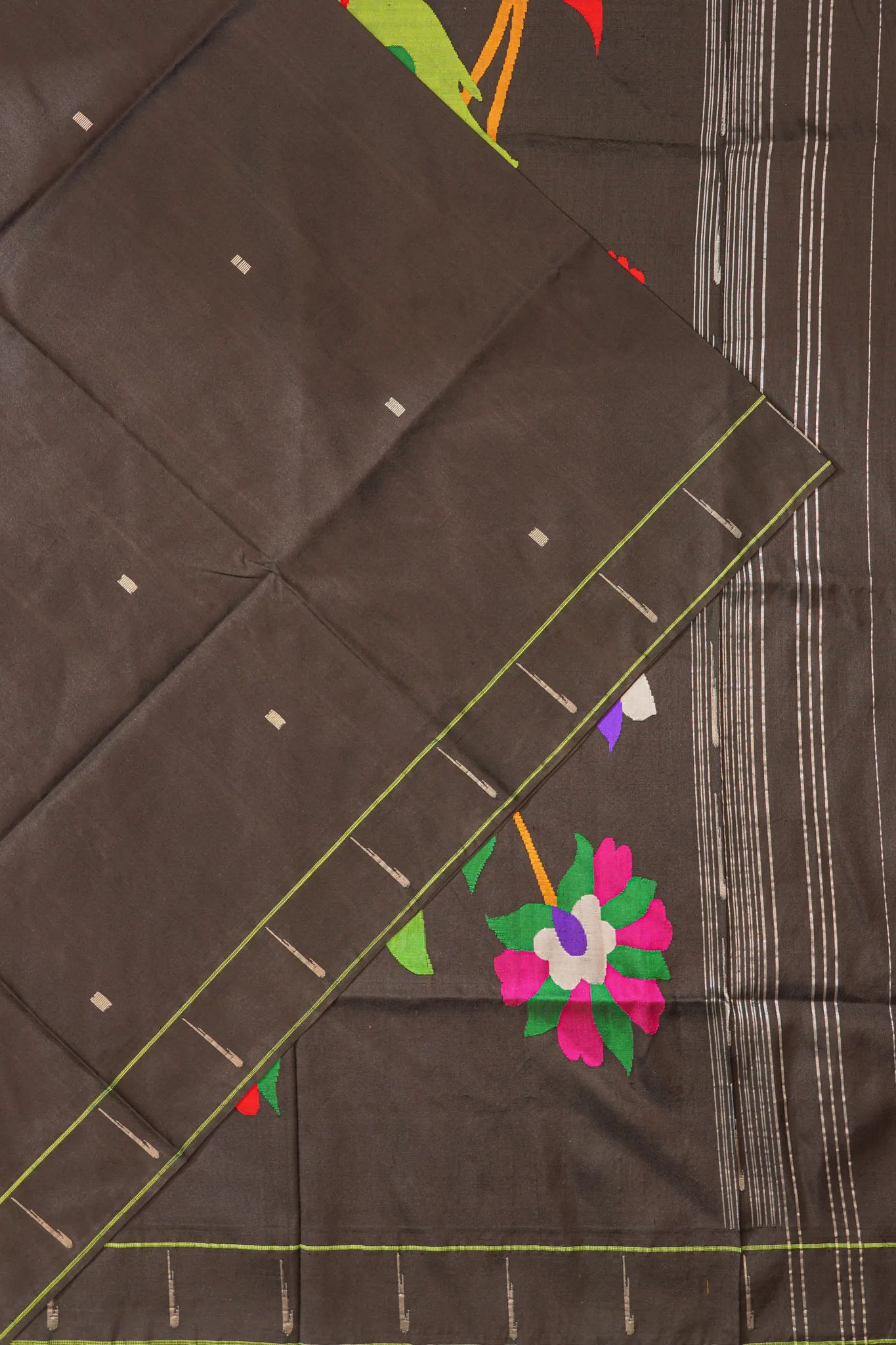 Paithani Silk Butta Black Saree With Single Muniya Border