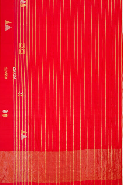 Banarasi Satin Horizontal Lines Red Saree
